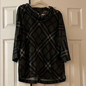 Miles Cowl Neck Plaid Top Green Marled Knit Tunic Women's Size M Medium